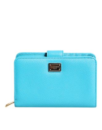 Dolce & Gabbana Womens Light Blue Leather Bifold Continental Clutch Wallet Calf