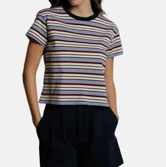 perfectwhitetee Striped Cotton Blend Tee In Pacific Clementine Stripe