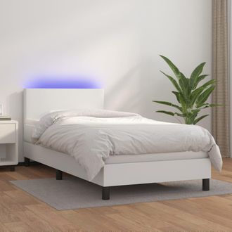 vidaXL Vidaxl - Cama Box Spring Y Colch&oacute;n Led Cuero Sint&eacute;tico Blanco 90x190 Cm