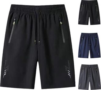 Generic Cooling Airy Quick-Dry Athletic Shorts, Mens Ice Silk Quick-Dry Shorts for Summer Workout Gym with Zipper Pockets (Black,4XL)