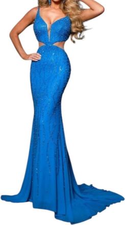 Johnathan Kayne Fabulous Pearl & Crystal-Embellished Bodice Gown In Blue
