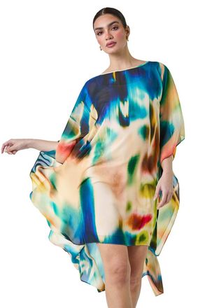 Ariella Womens Abstract Print Chiffon Draped Tunic Dress - Multicolour - Size 10 UK