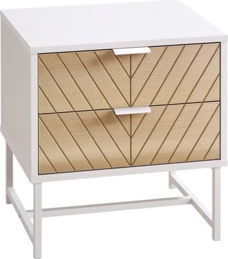HOMCOM Homcom Mesilla De Noche Con 2 Cajones Mesita De Noche Con Patas De Acero Gabinete De Noche Para Sal&oacute;n Dormitorio Cama 45x39x48 Cm Blanco Y Roble