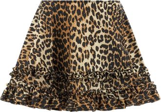 Ganni Leopard Duchesse Nylon Mini Frill Rok - Dames - Korte rokken - Veelkleurig - XS - Nylon - Rokken