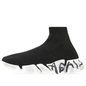 Balenciaga (WMNS) Balenciaga Speed 2.0 Graffiti Sneakers Black Recycled Knit and White Sole Unit 617196W2DD41091