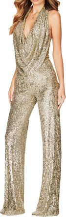 Generic Sequin Jumpsuit for Women UK Plus Size Romper Sleeveless All in One Jumpsuits Cami Playsuit Overalls High Waist Wide Leg Black Slim Fit Jumpsuit One P