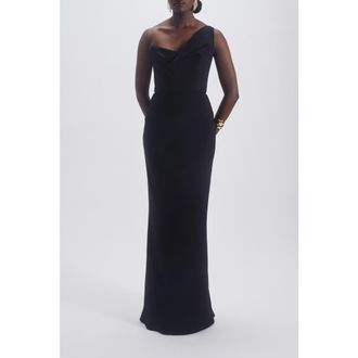 Amsale One Shoulder Draped Gown in Black at Nordstrom, Size 16