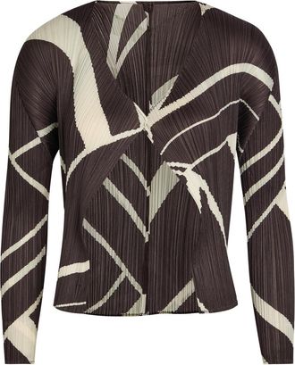 Pleats Please Issey Miyake Pleated Printed Woven Cardigan - Charcoal - 5
