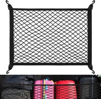 OEM Rete Per Bagagliaio - Rete Portaoggetti Per Auto - 60 X 40 Cm - Rete Universale Per Auto Con 4 Robusti Ganci - Organizer Super Elastico - Accessori Pe