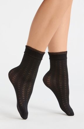 Nordstrom Ruffle Top Sheer Anklet Socks in Black at Nordstrom, Size 9-11