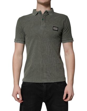 Dolce & Gabbana Mens Army Green Logo Plaque Cotton Polo Shirt T-Shirt