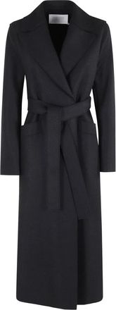Harris Wharf London Donkerblauwe Maxi Jas met Revers - Dames - Jas met riem - Blauw - S - Jassen