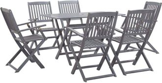 vidaXL 7 Piece Garden Dining Set Solid Acacia Wood Grey Vidaxl