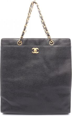 Chanel Black Leather Handbag Tote Bag (Pre-Owned)