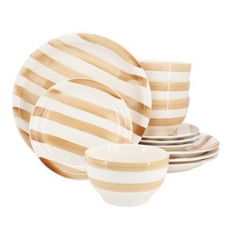 Gibson Home Kenwood Shores 12 Piece Stoneware Dinnerware Set in Beige at Nordstrom