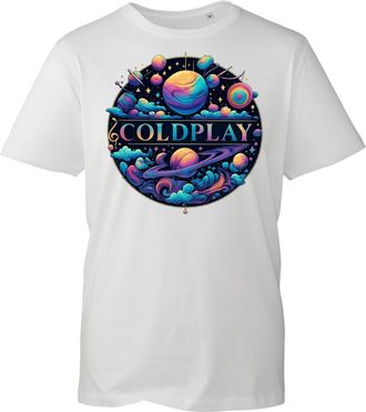 Generic Cold-Plays Band Graphic Galaxy Planets Print White Cotton T-Shirt - Colorful Space Theme Casual Tee Top for Unsex (White, 11 Years)