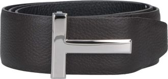 Tom Ford Dark Brown T Icon Hammered Leather Belt