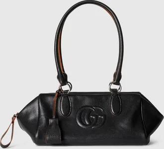 Gucci Medium Boston Bag With Double G Detail, Black, Leather