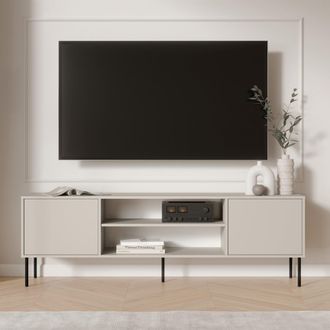 Dmora Mueble Para Tv Rainerio, Un Estante, 2 Puertas, Con Patas De Metal, 180x40x60h Cm Beige