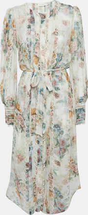 Zimmermann White Floral Print Crepe Scallop Detail Long Dress