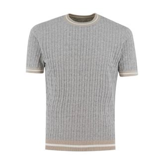 Eleventy Truien & Vesten, Heren, Grijs, M, Katoen, T-shirt van gebreid katoen met ronde hals en korte mouwen