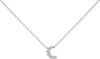 House of Brilliance 10K White Gold Diamond Accented Crescent Moon Shaped Inch Pendant Necklace at Nordstrom