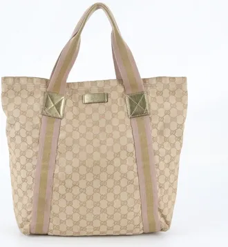 Gucci Brown Gold Leather Canvas Handbag Shoulder Bag Tote Bag (Pre-Owned)
