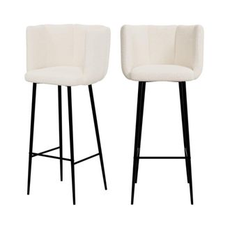 Rendez-Vous D&eacute;co Set de 2 sillas de bar de tela rizada beige 75 cm