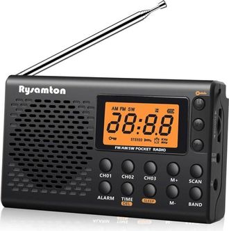 OEM Radio Port&aacute;til Am/fm/onda Corta (negra), Funciona Con Pilas, Tiene Una Gran Pantalla Digital, Radio Reloj Con Alarma Y Funci&oacute;n De Apagado Autom&aacute;tico, 