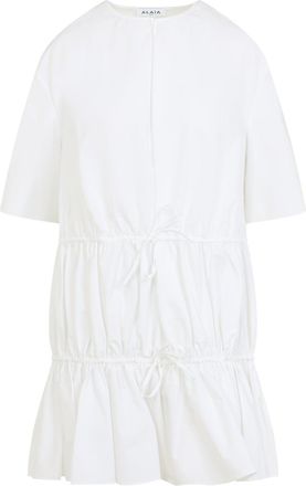 Alaia White Cotton Ruffle Dress-Donna