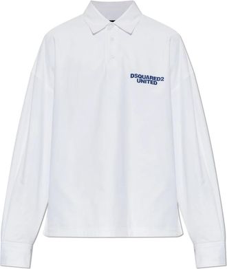 Dsquared2 Katoenen Poloshirt met Bedrukte Logo - Heren - Polos - Wit - XL - Katoen - Tops