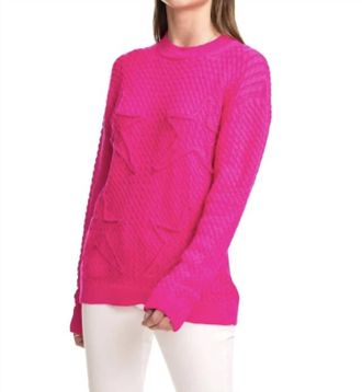 Chrldr Cable Stars-Oversized Cable Sweater In Raspberry