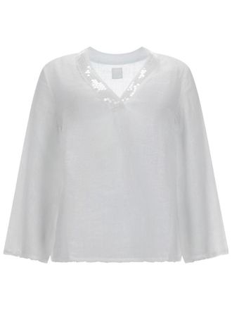 120% Lino Neutrals V Neck Sequin Linen Blouse