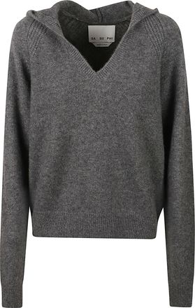 SA SU PHI Knitted Hoody Sweater with V-Neckline and Textured Detailing