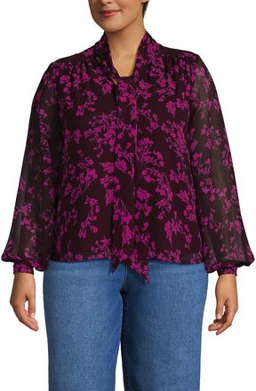 Lands End Chiffon Removable Tie Neck Blouse in Lush Burgundy Wildflowers at Nordstrom, Size 3 X