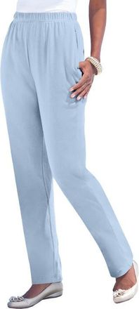 Roaman's Plus Size Soft Knit Relaxed Pull-On Straight Leg Pant in Pale Blue at Nordstrom, Size Large Tall