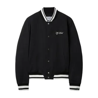 Off-white Bomber Jackets, male, Black, Size: M Script Souvenir Varsity Jacket