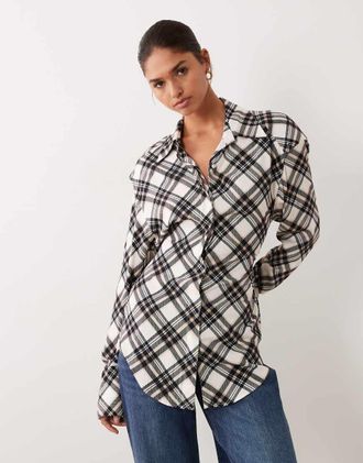 Asos Camicia stretta in vita allacciata sul retro con spalline imbottite-Multicolore