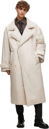 HUGO BOSS Mens Icebreaker Solid Patterned Full Zipper Lapel Collared Coat in Light/Grey - Size Medium