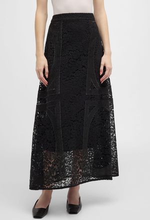 Misook A-Line Floral Lace Maxi Skirt