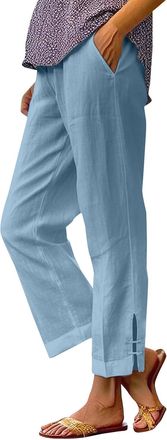 Generic Wide Leg Trousers for Women UK, Cotton Linen Trousers Womens UK Solid Color Elasticated Waist Trouser Ladies Summer Lounge Pants Plain Loose Fit Capri
