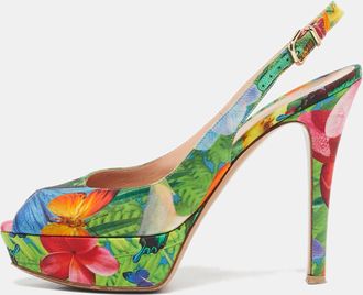 Gianvito Rossi Multicolor Fabric Platform Slingback Sandals