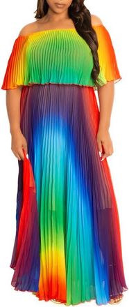 Buxom Couture Floral Pleated Off the Shoulder Maxi Dress in Multi at Nordstrom, Size 3X