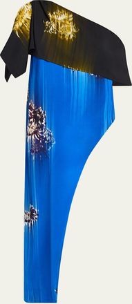 Proenza Schouler Haya Printed Asymmetric Draped Top