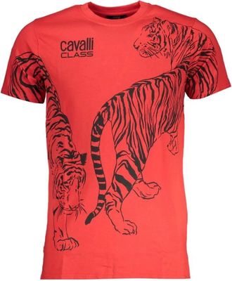 Cavalli Rood Katoen Print Logo T-Shirt - Heren - T-shirts - Rood - XL - Katoen - Tops