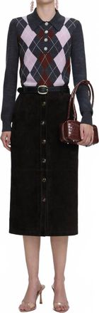 Self Portrait Suede Midi Skirt In Brown