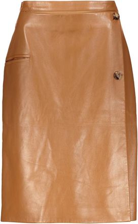 Burberry Leren Rok met Nepzak en Split aan de Achterkant - Dames - Leren & Su&egrave;de rokken - Bruin - XS - Leer - Rokken