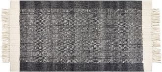 Beliani Alfombra De Lana Negro Blanco Crema 80 X 150 Cm Hecho A Mano Borlas Atlanti