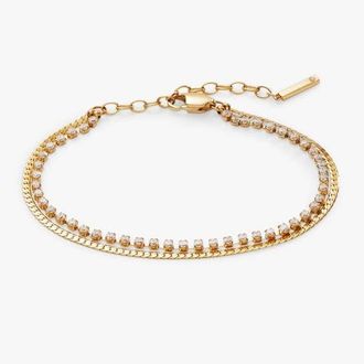 Alex and Ani 2 Row Crystal Tennis Chain Bracelet in Gold at Nordstrom
