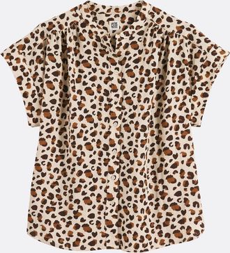 La Redoute Collections Blouse met korte mouwen en ronde hals met luipaardprint